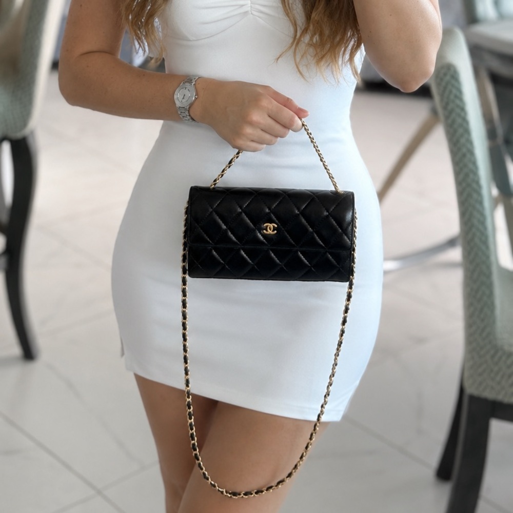 Chanel Classic Quilted Leather Wallet on chain, black with gold hardware